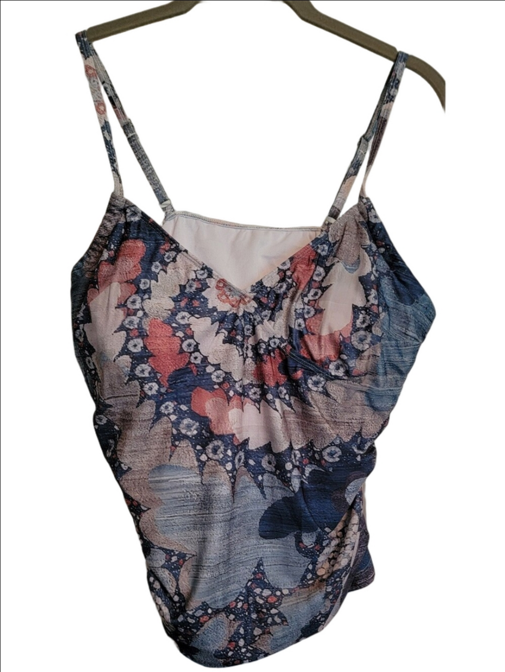 VENUS Spagetti Strap V-neck Tankini Top, Artsy Denim Colors Unique, Size XL